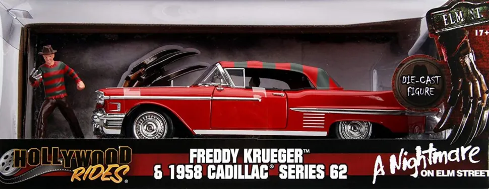A Nightmare on Elm Street - Freddy Kreuger with 1958 Cadillac s62 1/24th Scale Hollywood Rides Die-Cast Vehicle Replica