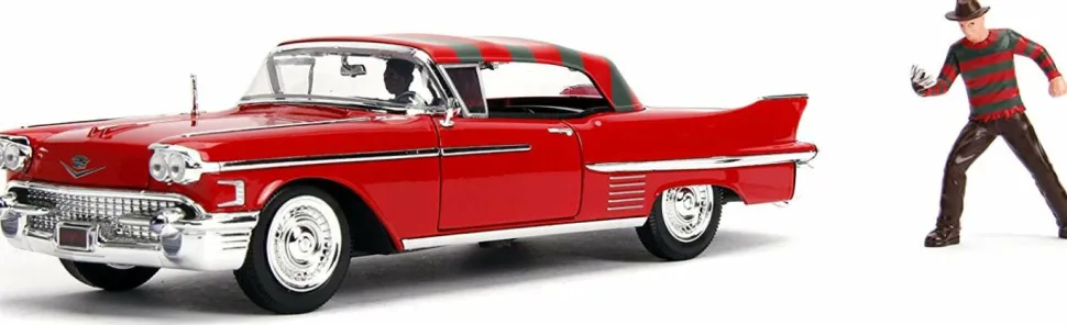A Nightmare on Elm Street - Freddy Kreuger with 1958 Cadillac s62 1/24th Scale Hollywood Rides Die-Cast Vehicle Replica