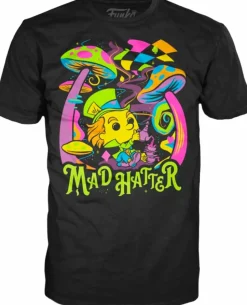 Alice in Wonderland - Mad Hatter Blacklight Pop! Tees Unisex Black T-Shirt (Funko / Popcultcha Exclusive)