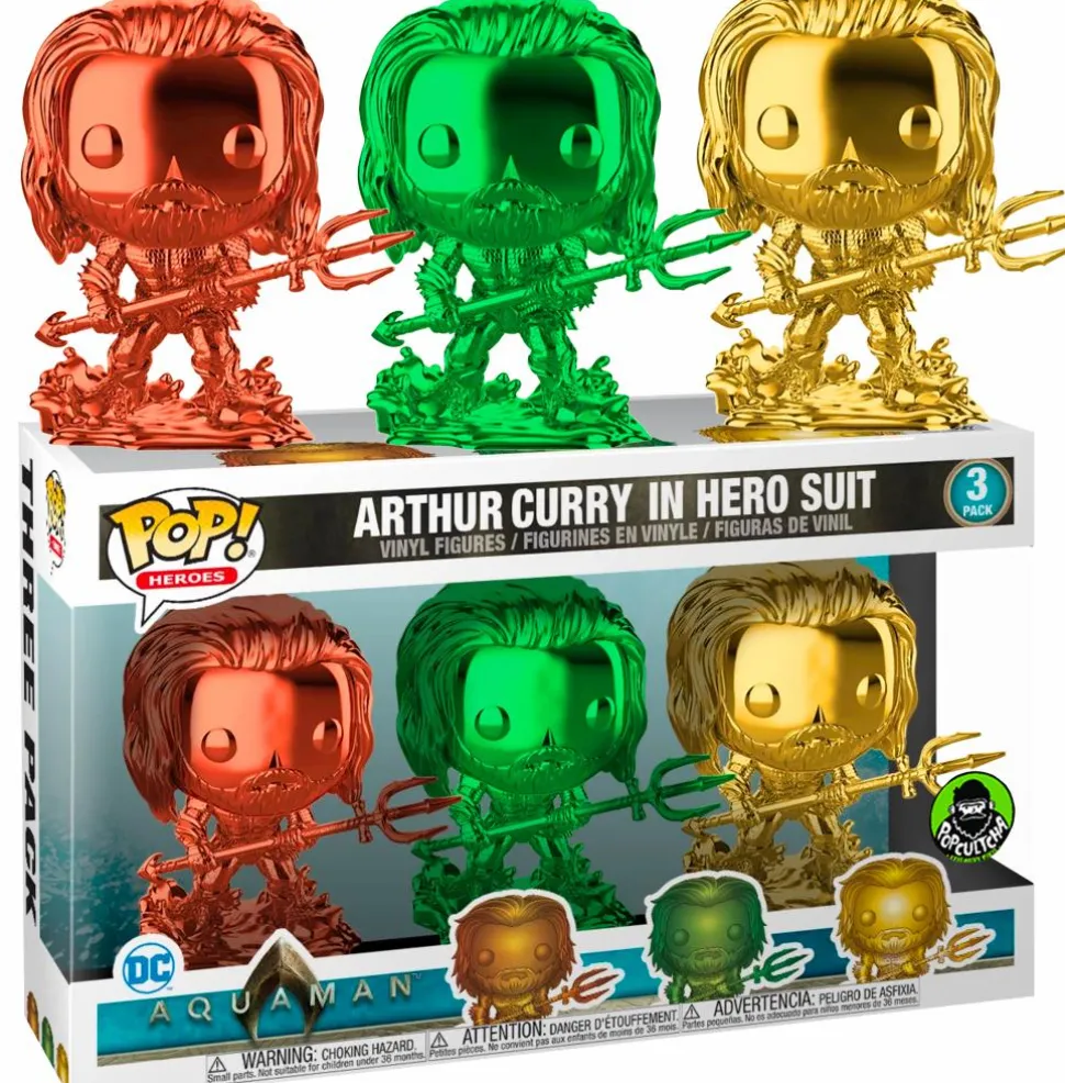 Aquaman (2018) - Arthur Curry & Wonder Woman Chrome Pop! Vinyl 3-Pack Bundle (Set of 2) (Popcultcha Exclusive)