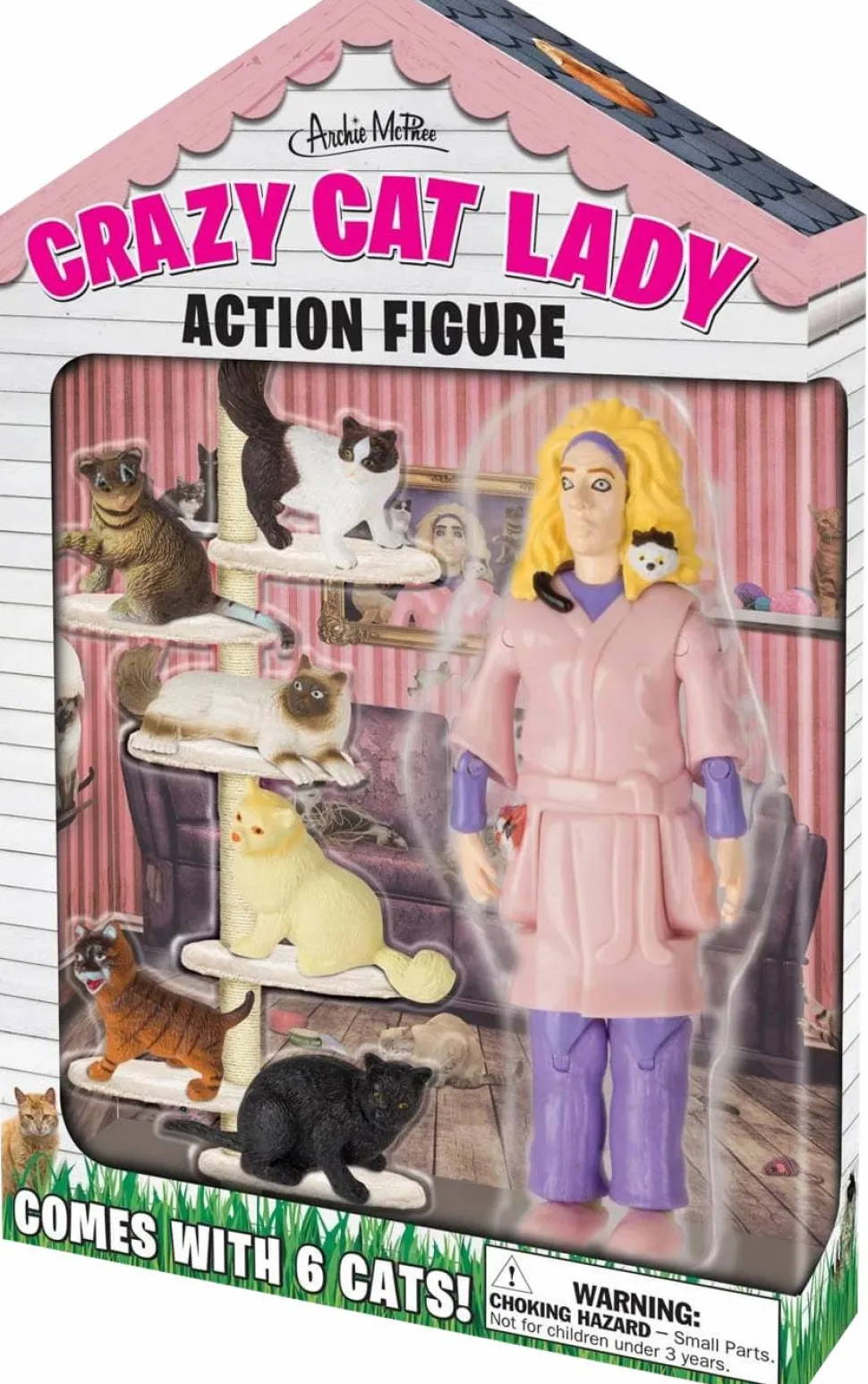 Archie McPhee - Crazy Cat Lady with Cats 5” Action Figure