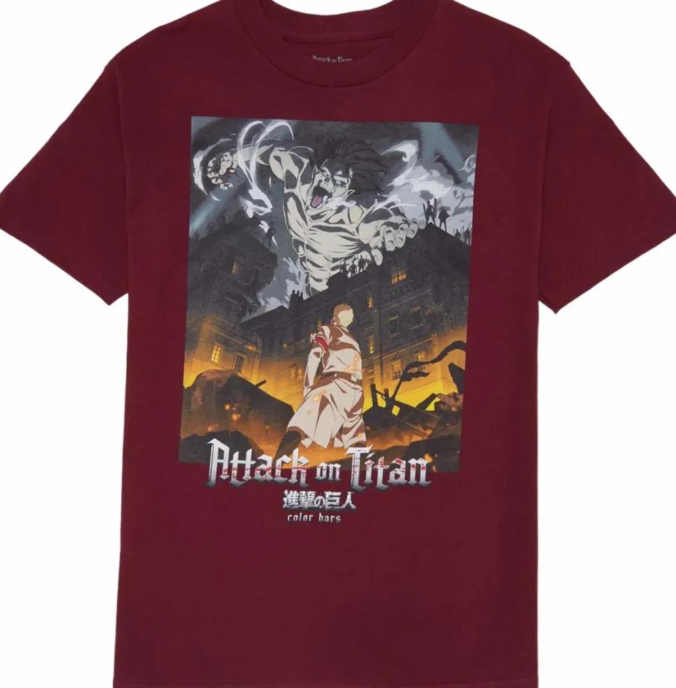 Attack on Titan - Attack on Titan x Color Bars Destroy Burgandy T-Shirt