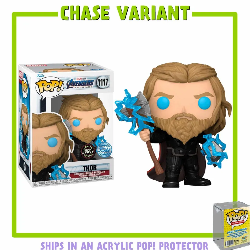 Avengers 4: Endgame - Thor with Thunder Glow in the Dark Pop! Vinyl Figure in Acrylic Pop! Protector (Chase Variant)