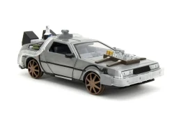 Back to the Future Part III - DeLorean Time Machine (Train Wheel Version) w/Lights Hollywood Rides 1/24th Scale Die-Cast Vehicle Replica