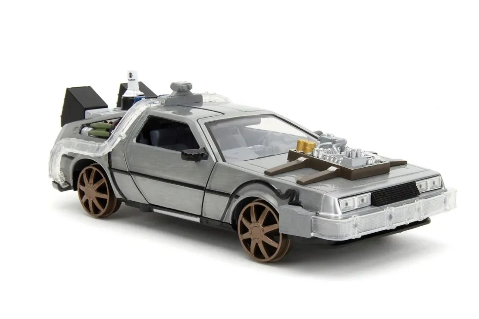 Back to the Future Part III - DeLorean Time Machine (Train Wheel Version) w/Lights Hollywood Rides 1/24th Scale Die-Cast Vehicle Replica