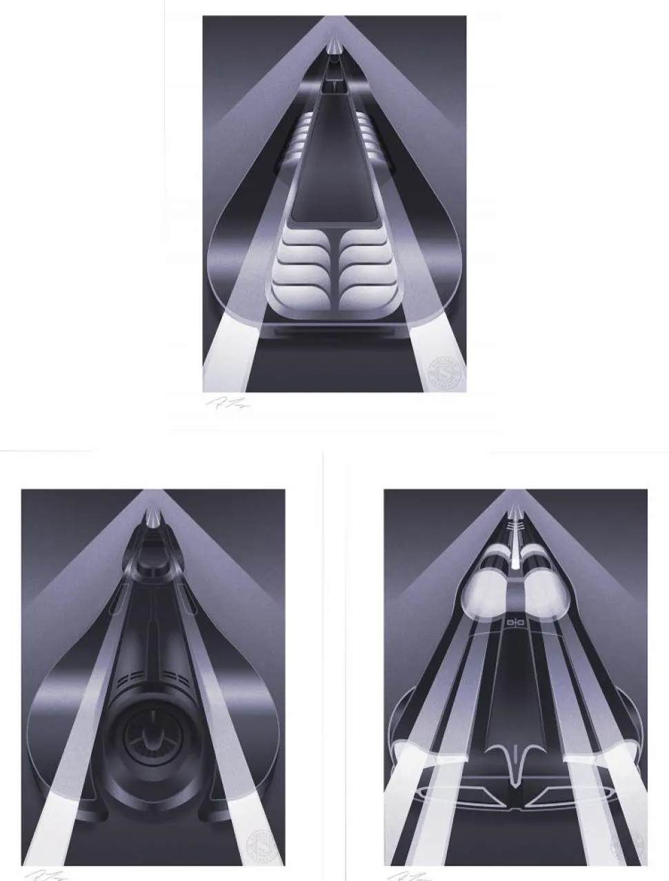 Batman - Batmobile (Set of 3) 24” x 18” Fine Art Prints by Fabled Creative