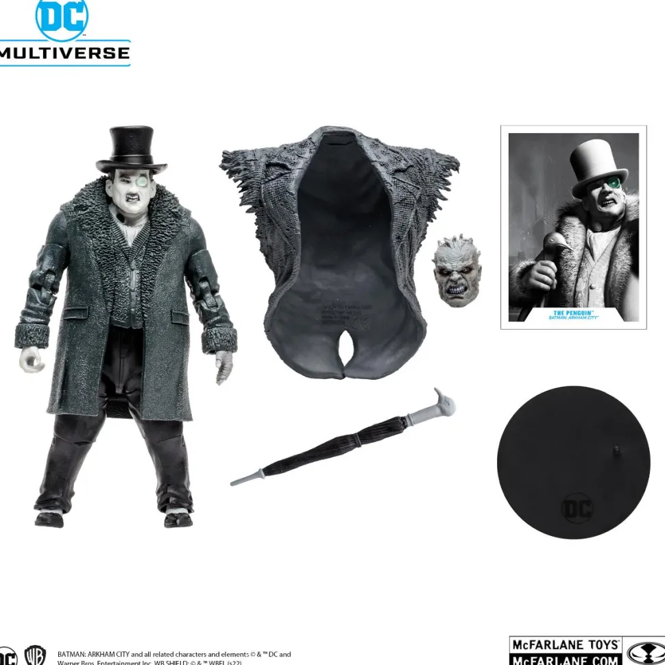 Batman: Arkham City - The Penguin (Black & White Variant) DC Multiverse Gold Label 7” Scale Action Figure (Solomon Grundy Build-A-Figure)