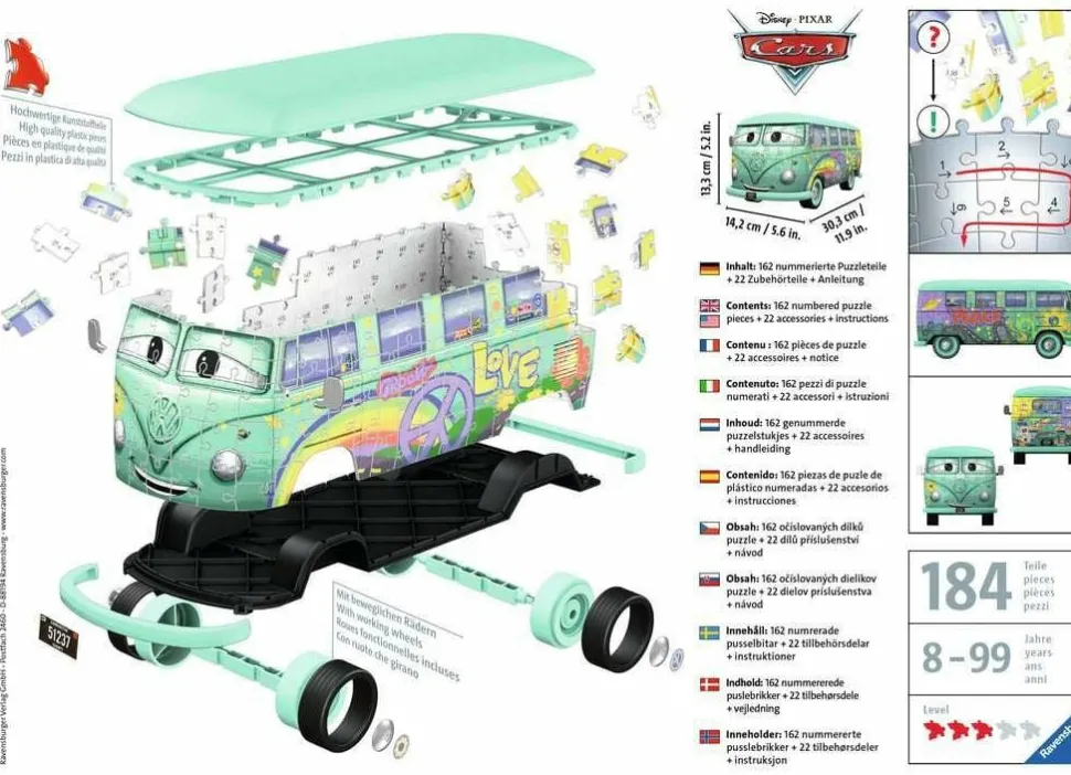 Cars - Volkswagen T1 12” 3D Jigsaw Puzzle (162 Pieces)