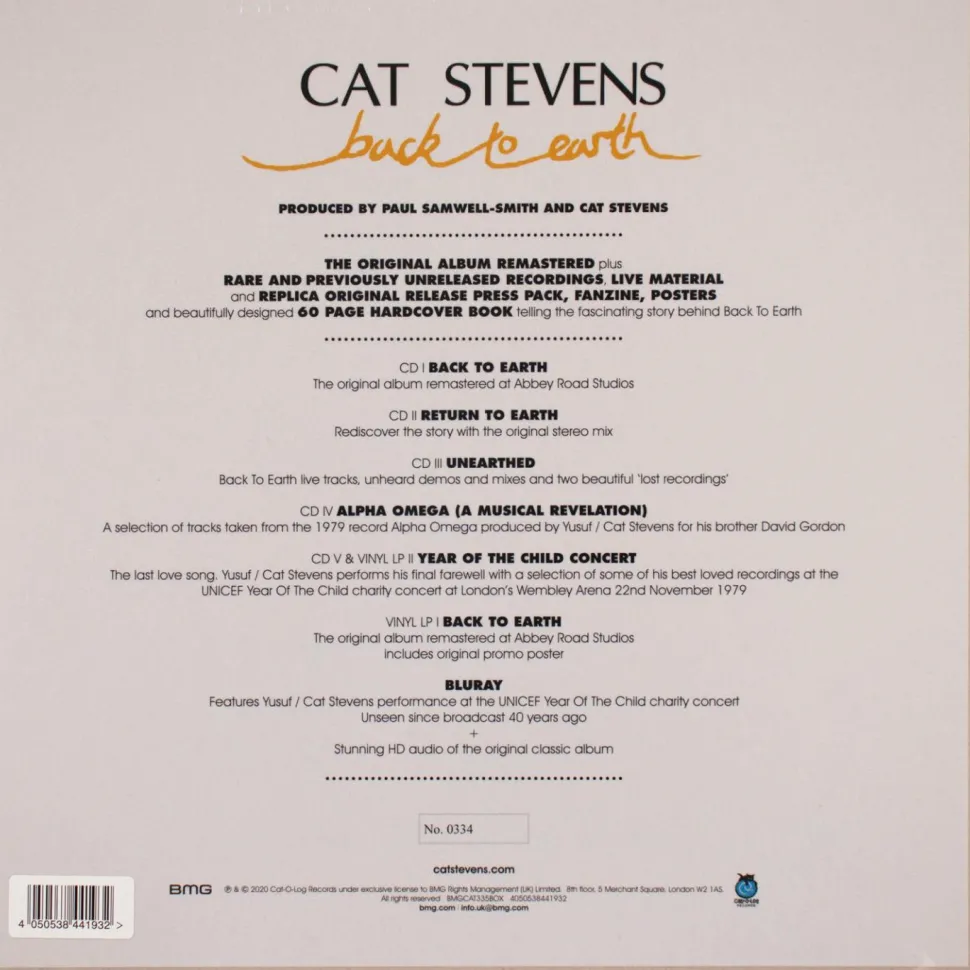 Cat Stevens / Yusuf - Back To Earth 2xLP Vinyl Record Box Set (Super Deluxe Anniversary Edition)