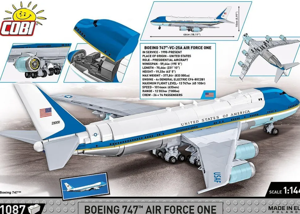 Cobi - Boeing 747 Air Force One 1/144th Scale Building Block Construction Set (1087 Pieces)