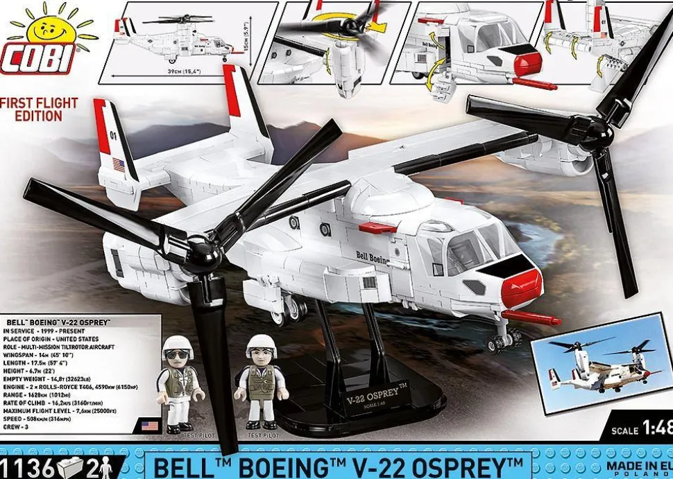 Cobi: Armed Forces - Bell Boeing V-22 Osprey Helicopter First Flight Edition 1/48th Scale Building Block Construction Set (1136 Pieces)