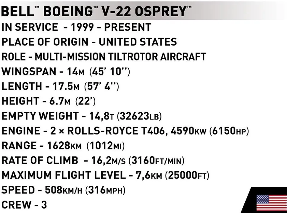 Cobi: Armed Forces - Bell Boeing V-22 Osprey Helicopter 1/48th Scale Building Block Construction Set (1090 Pieces)