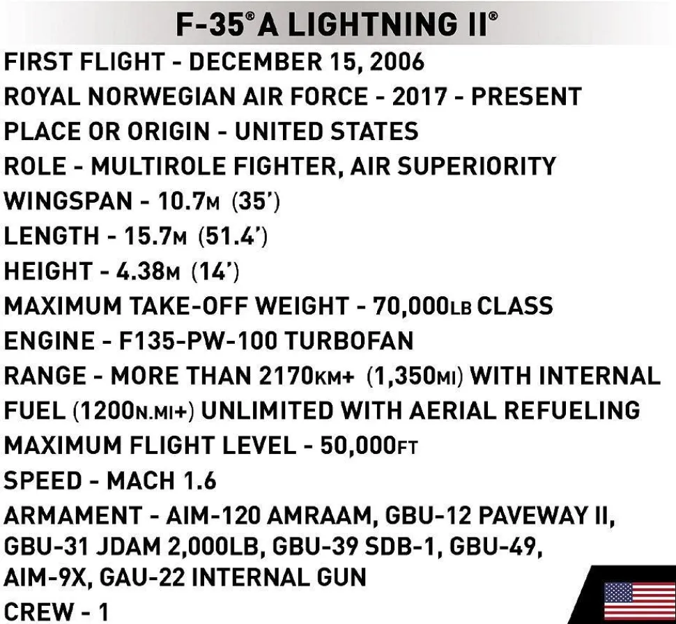 Cobi: Armed Forces - F-35A Lightning II Fighter Jet 1/48th Scale Building Block Construction Set (580 Pieces)