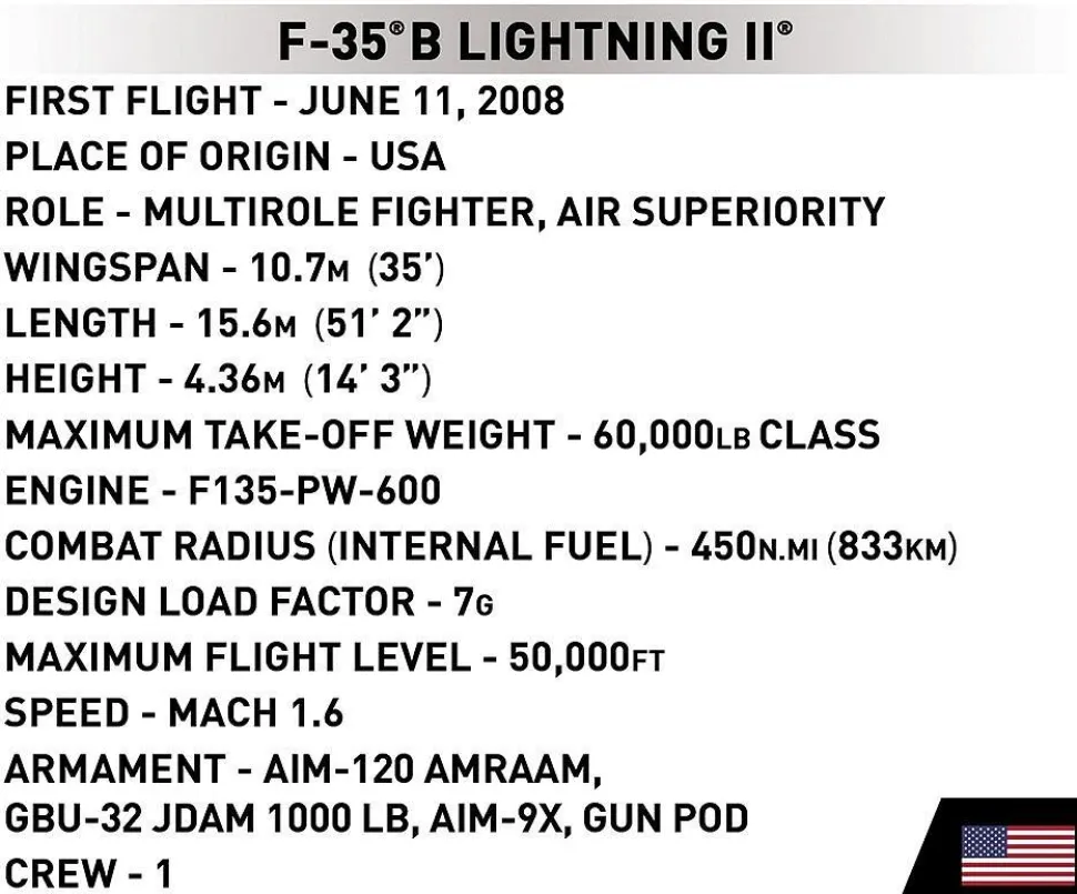 Cobi: Armed Forces - F-35B Lightning II Fighter Jet 1/48th Scale Building Block Construction Set (594 Pieces)