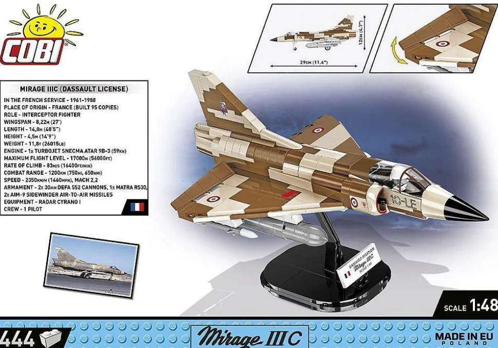 Cobi: Armed Forces - Mirage IIIC (Dassault License) Fighter Jet 1/48th Scale Building Block Construction Set (444 Pieces)