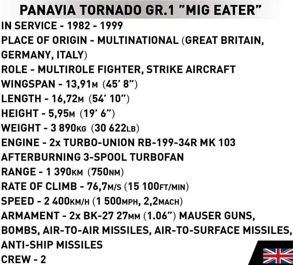 Cobi: Armed Forces - Panavia Tornado GR.1 MiG Eater Fighter Jet 1/48th Scale Building Block Construction Set (527 Pieces)