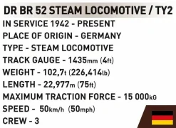 Cobi: Trains - DR BR 52 Steam Locomotive TY2 2-in-1 Historical Collection 1/35th Scale Building Block Construction Set (1723 Pieces)