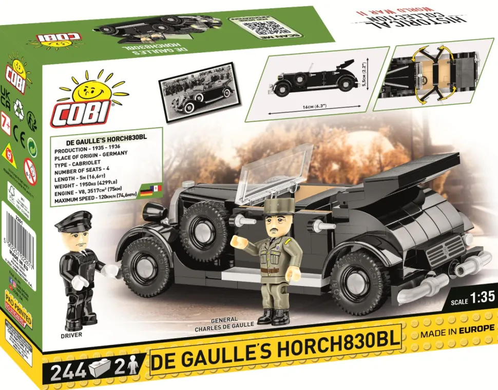 Cobi: World War II - Charles de Gaulle’s 1936 Horch 830 Convertible 1/35th Scale Construction Set (244 Pieces)