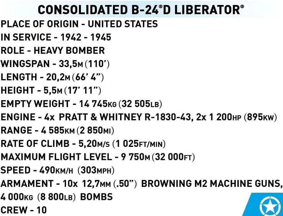 Cobi: World War II - Consolidated B-24D Liberator Heavy Bomber Plane Historical Collection 1/48th Scale Building Block Construction Set (1445 Pieces)