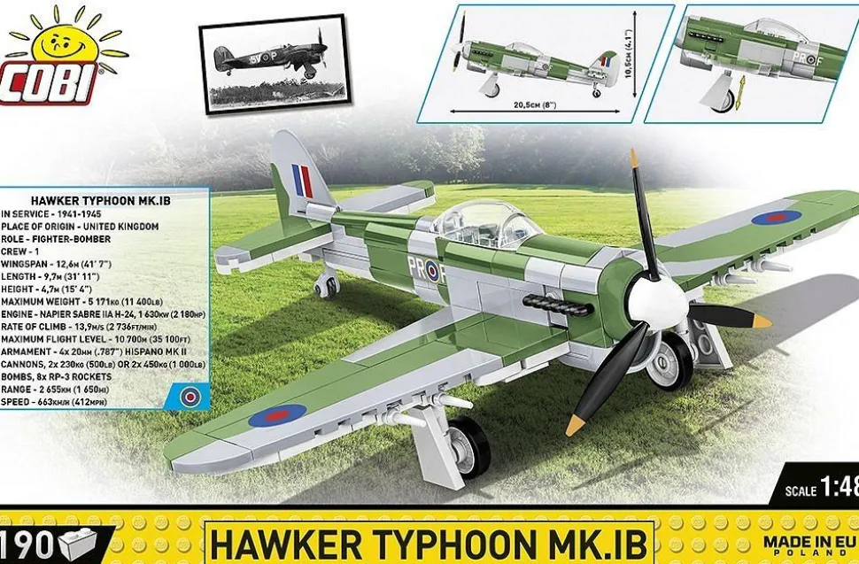 Cobi: World War II - Hawker Typhoon MK.IB Fighter Plane Historical Collection 1/48th Scale Building Block Construction Set (190 Pieces)