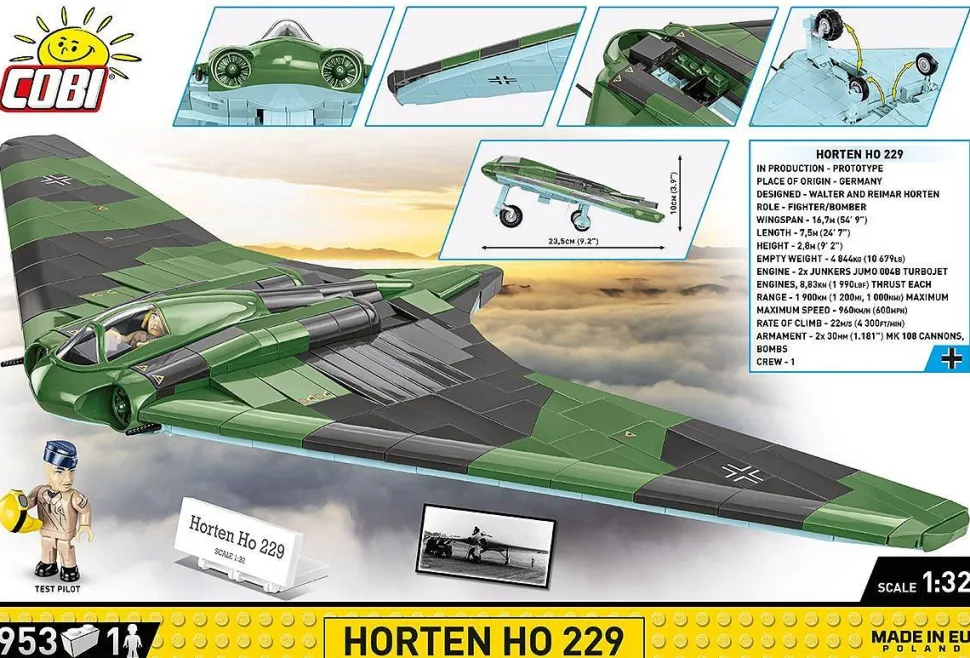 Cobi: World War II - Horten HO 229 Fighter Bomber Plane Historical Collection 1/32 Scale Building Block Construction Set (953 Pieces)