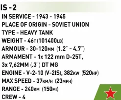 Cobi: World War II - IS-2 Heavy Tank 3-in-1 Historical Collection 1/28th Scale Building Block Construction Set (1051 Pieces)