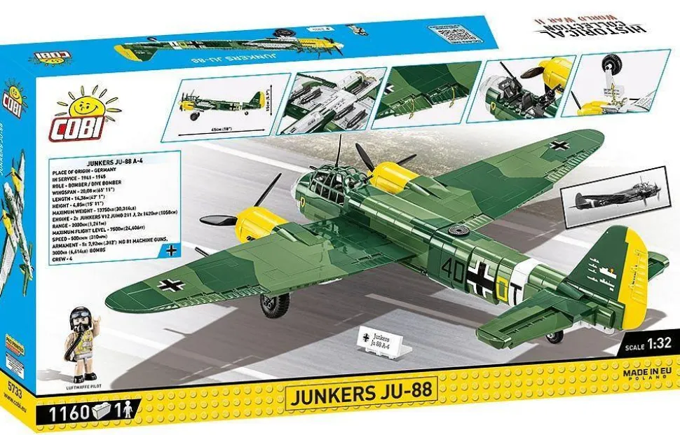 Cobi: World War II - Junkers JU-88 A-4 Dive Bomber Plane Historical Collection 1/32 Scale Building Block Construction Set (1160 Pieces)