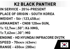 Cobi: World War II - K2 Black Panther Tank 1/72 Scale Building Block Construction Set (160 Pieces)