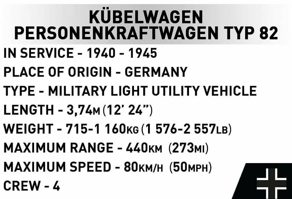 Cobi: World War II - Kubelwagen TYP 82 Historical Collection 1/12th Scale Building Block Construction Set (1326 Pieces)