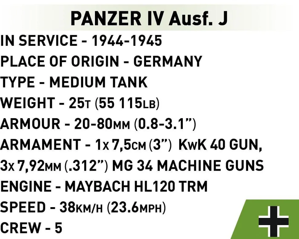 Cobi: World War II - Panzer IV Ausf. J Tank Historical Collection 1/72 Scale Building Block Construction Set (128 Pieces)