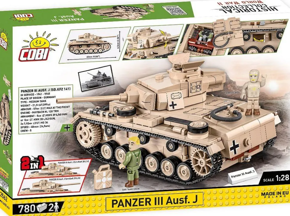 Cobi: World War II - Panzer III Ausf. J Tank 2-in-1 Historical Collection 1/28th Scale Building Block Construction Set (780 Pieces)