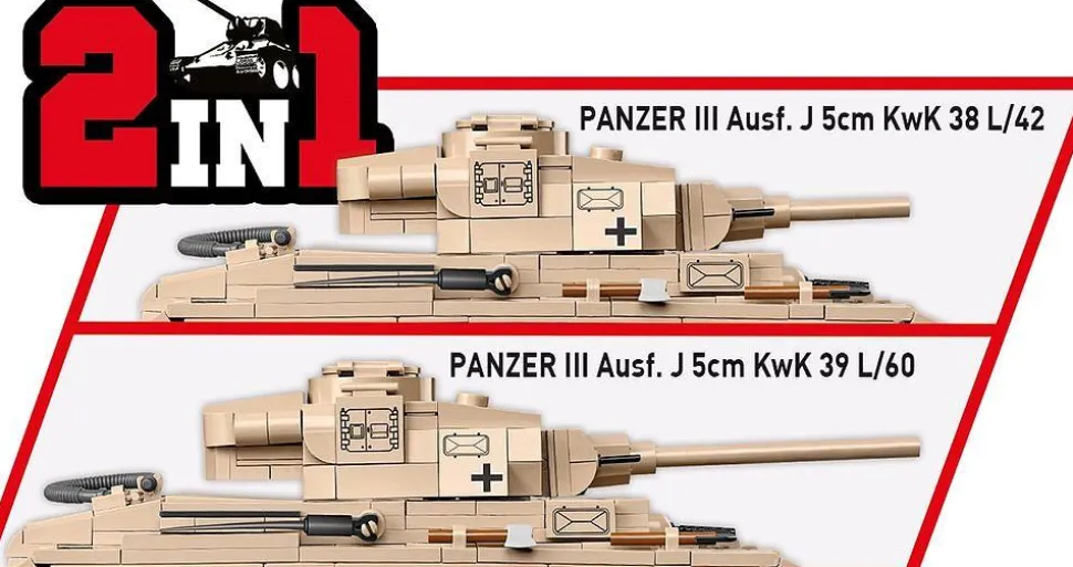 Cobi: World War II - Panzer III Ausf. J Tank 2-in-1 Historical Collection 1/28th Scale Building Block Construction Set (780 Pieces)