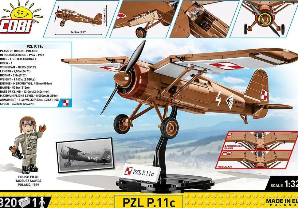 Cobi: World War II - PZL P.11C Plane Historical Collection 1/32 Scale Building Block Construction Set (320 Pieces)