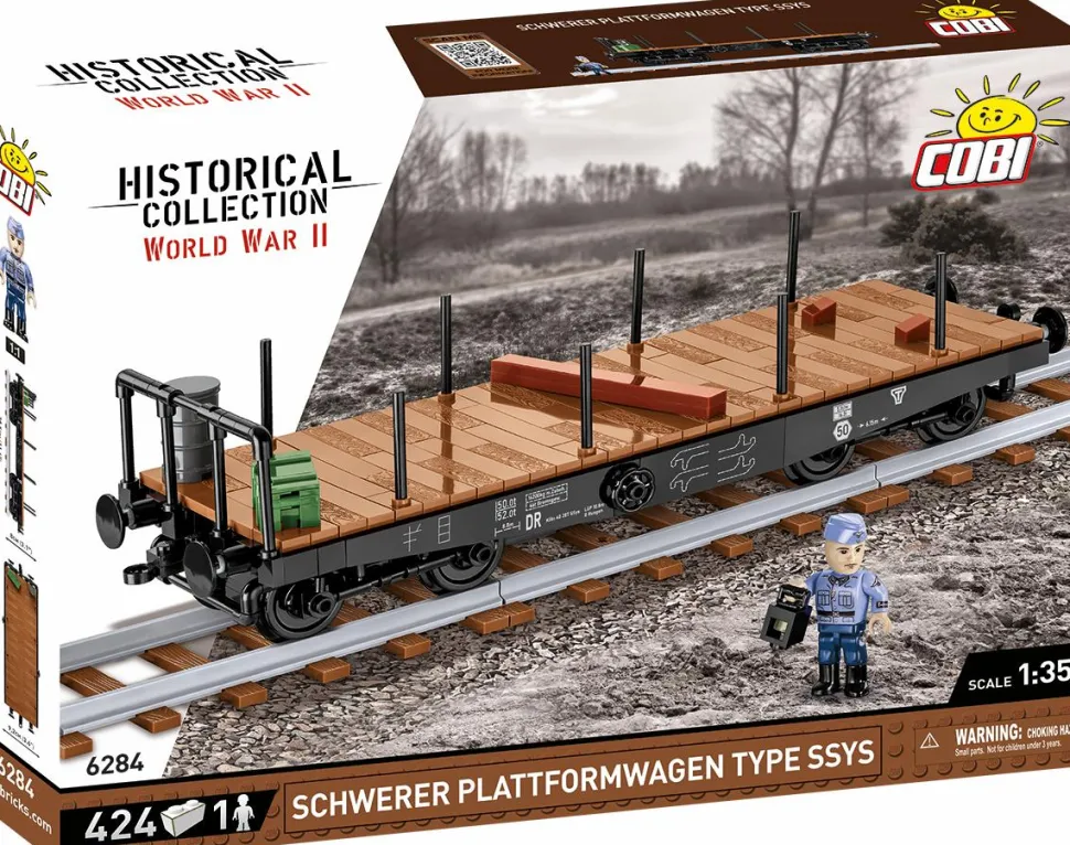 Cobi: World War II - Schwerer Plattwormwagen Typ SSYS Freight Train Car Historical Collection 1/35th Scale Building Block Construction Set (424 Pieces)