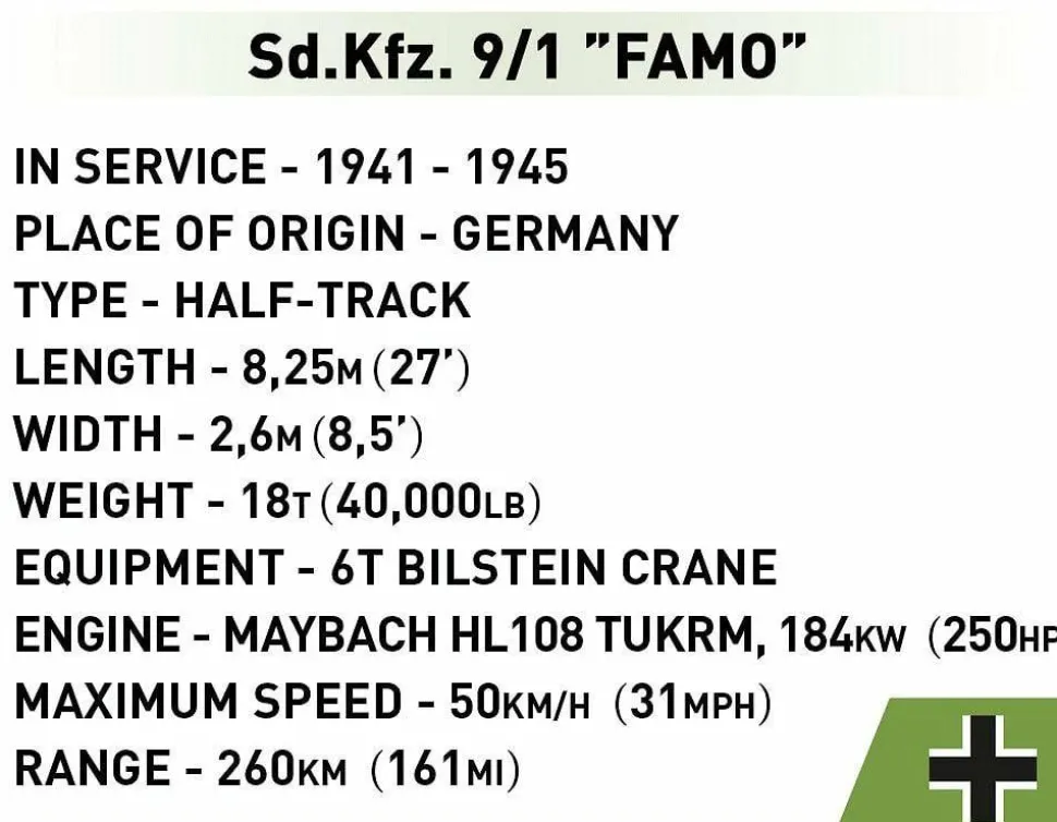 Cobi: World War II - Sd.Kfz. 9/1 Famo Half-Track Historical Collection 1/35th Scale Building Block Construction Set (498 Pieces)