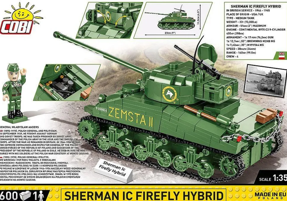 Cobi: World War II - Sherman IC Firefly Hybrid Tank Historical Collection 1/35th Scale Building Block Construction Set (600 Pieces)
