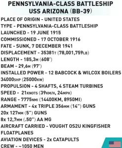 Cobi: World War II - USS Arizona (BB-39) Battleship Historical Collection 1/300th Scale Building Block Construction Set (2046 Pieces)