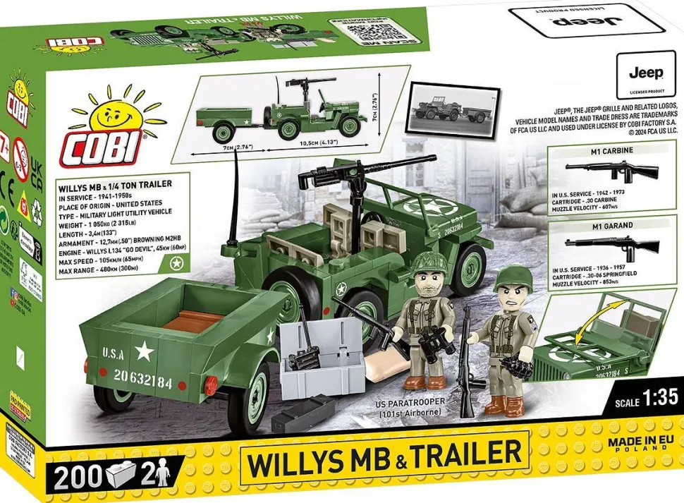 Cobi: World War II - Willys MB Jeep & Trailer Historical Collection 1/35th Scale Building Block Construction Set (200 Pieces)