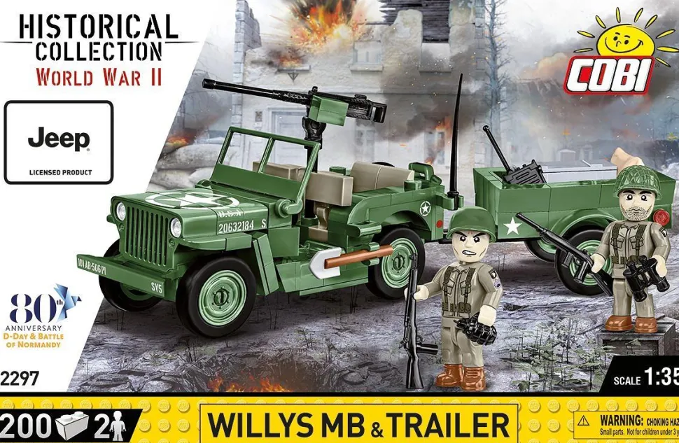 Cobi: World War II - Willys MB Jeep & Trailer Historical Collection 1/35th Scale Building Block Construction Set (200 Pieces)