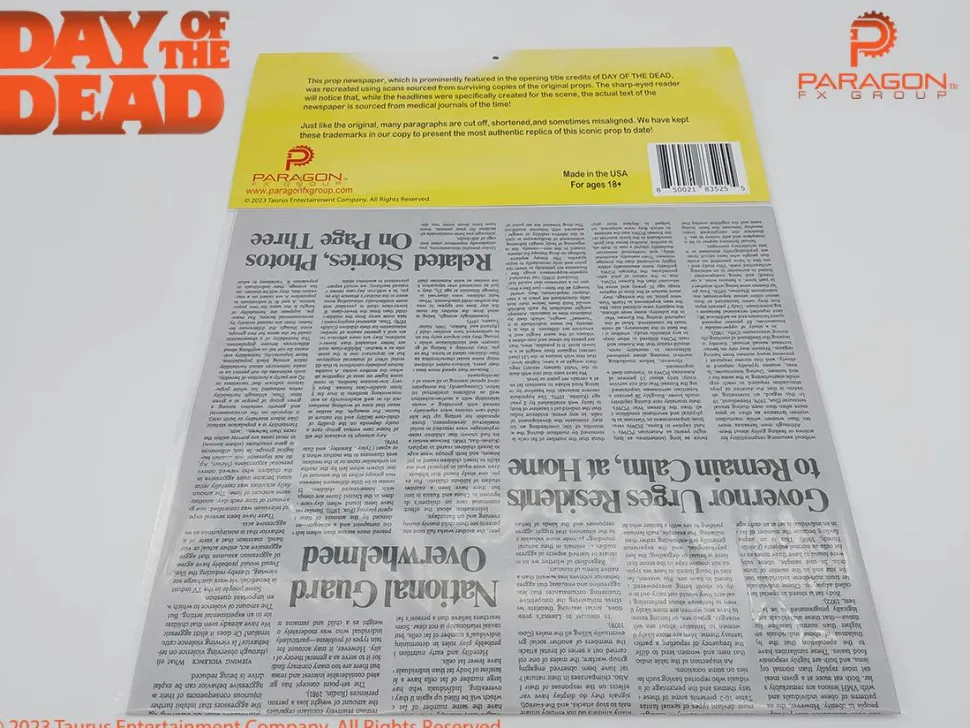 Day of the Dead (1985) - "The Dead Walk!" Newspaper 1:1 Scale Life-Scale Prop Replica