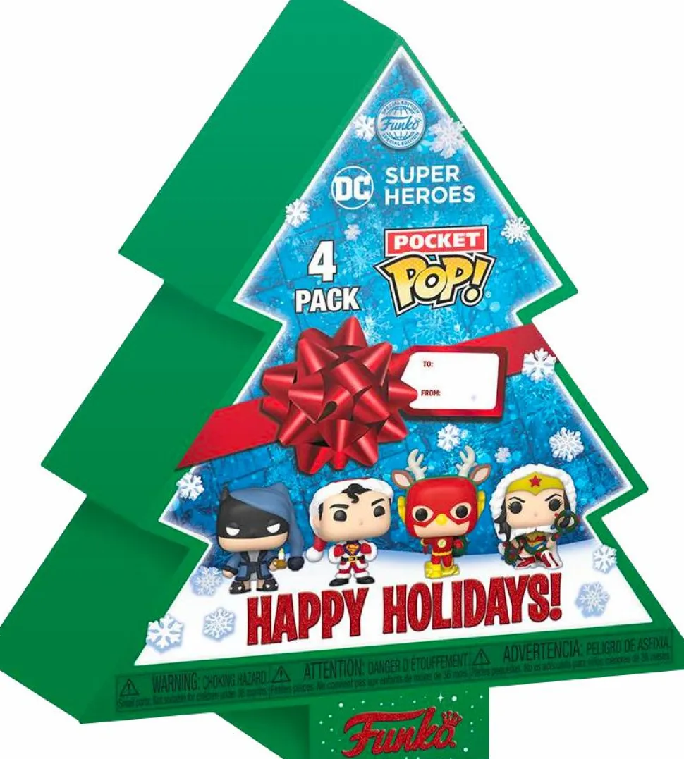 DC Super Heroes - Christmas Tree Holiday Box Pocket Pop! Vinyl 4-Pack