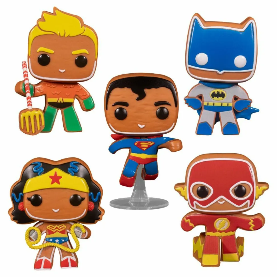 DC Super Heroes - Gingerbread Batman, Aquaman, Superman, The Flash & Wonder Woman Pop! Vinyl Figure 5-Pack