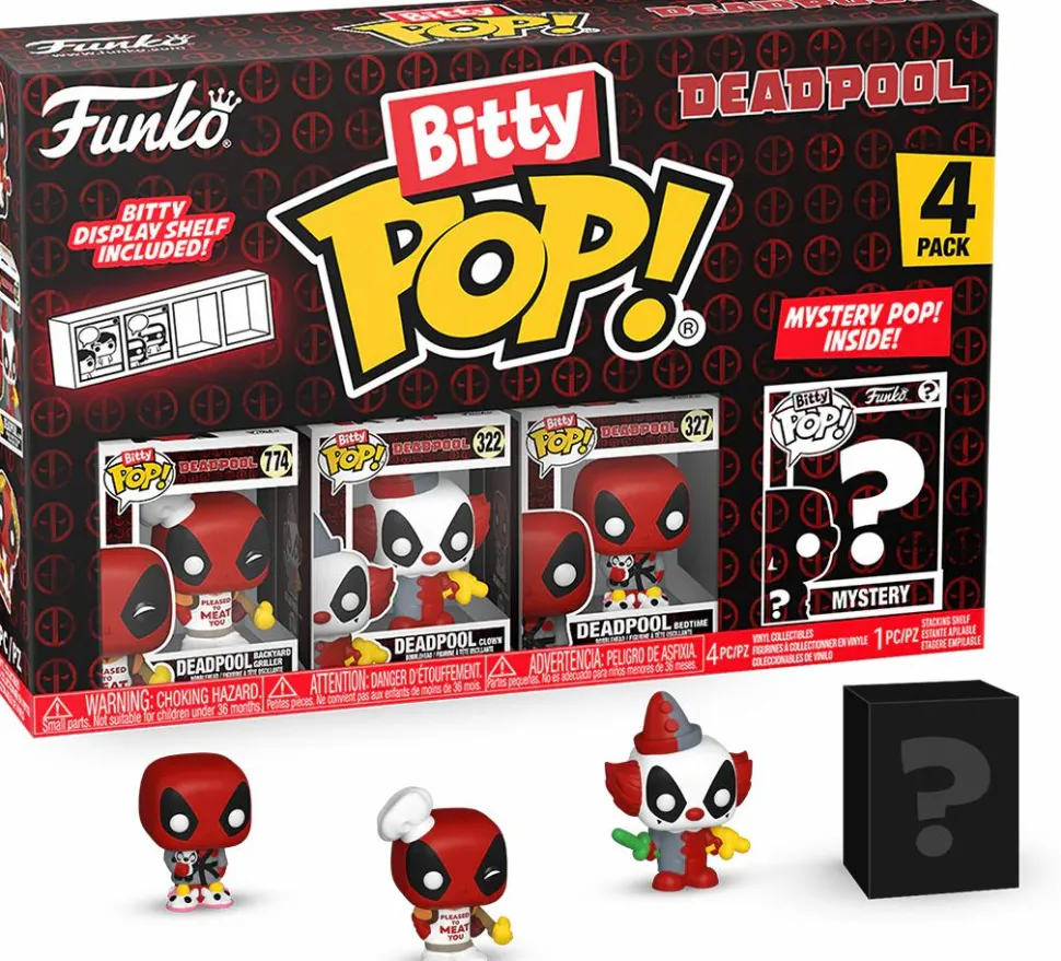 Deadpool - Deadpool (Backyard Griller), Deadpool (Clown), Deadpool (Bedtime) & Mystery Bitty Pop! Vinyl Figure 4-Pack
