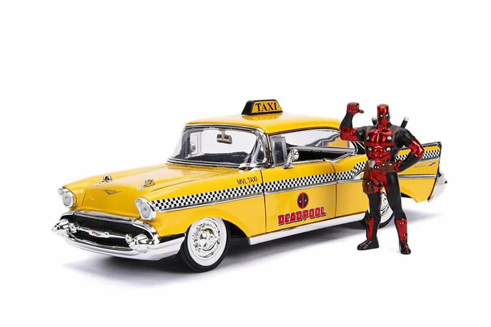 Deadpool - Deadpool with 1957 Chevy Bel Air Yellow Taxi 1/24th Scale Die-Cast Vehicle Replica