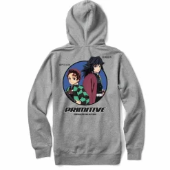 Demon Slayer - Demon Slayer x Primitive Tanjiro Kamado & Giyu Tomioka Heather Grey Sweatshirt Hoodie