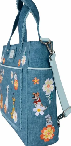 Disney - Dogs & Cats Floral Denim Fringe 13" Faux Leather Convertible Tote Bag with Coin Purse