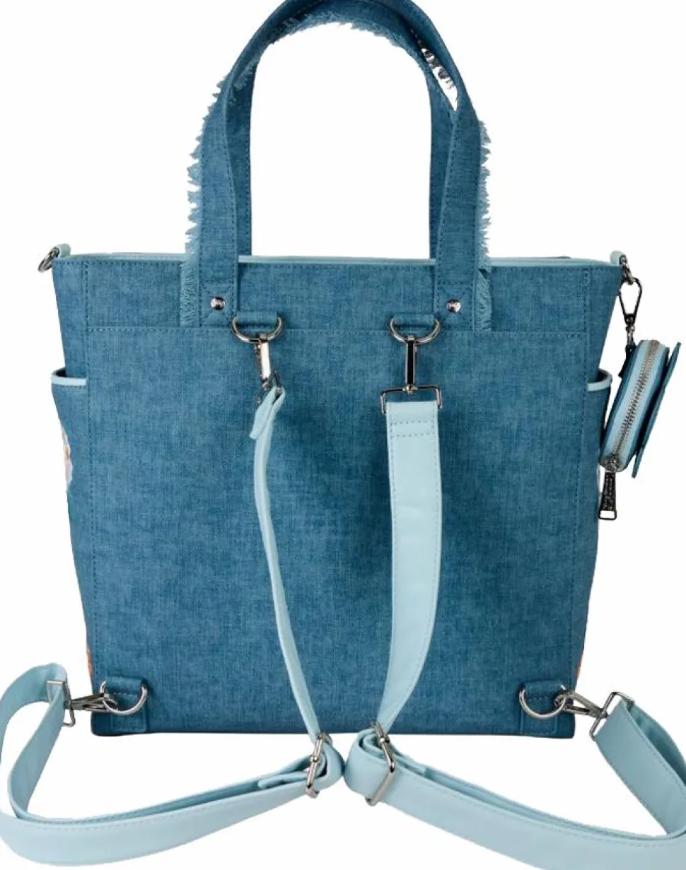 Disney - Dogs & Cats Floral Denim Fringe 13" Faux Leather Convertible Tote Bag with Coin Purse