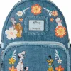 Disney - Dogs & Cats Floral Denim Fringe 10" Faux Leather Mini Backpack