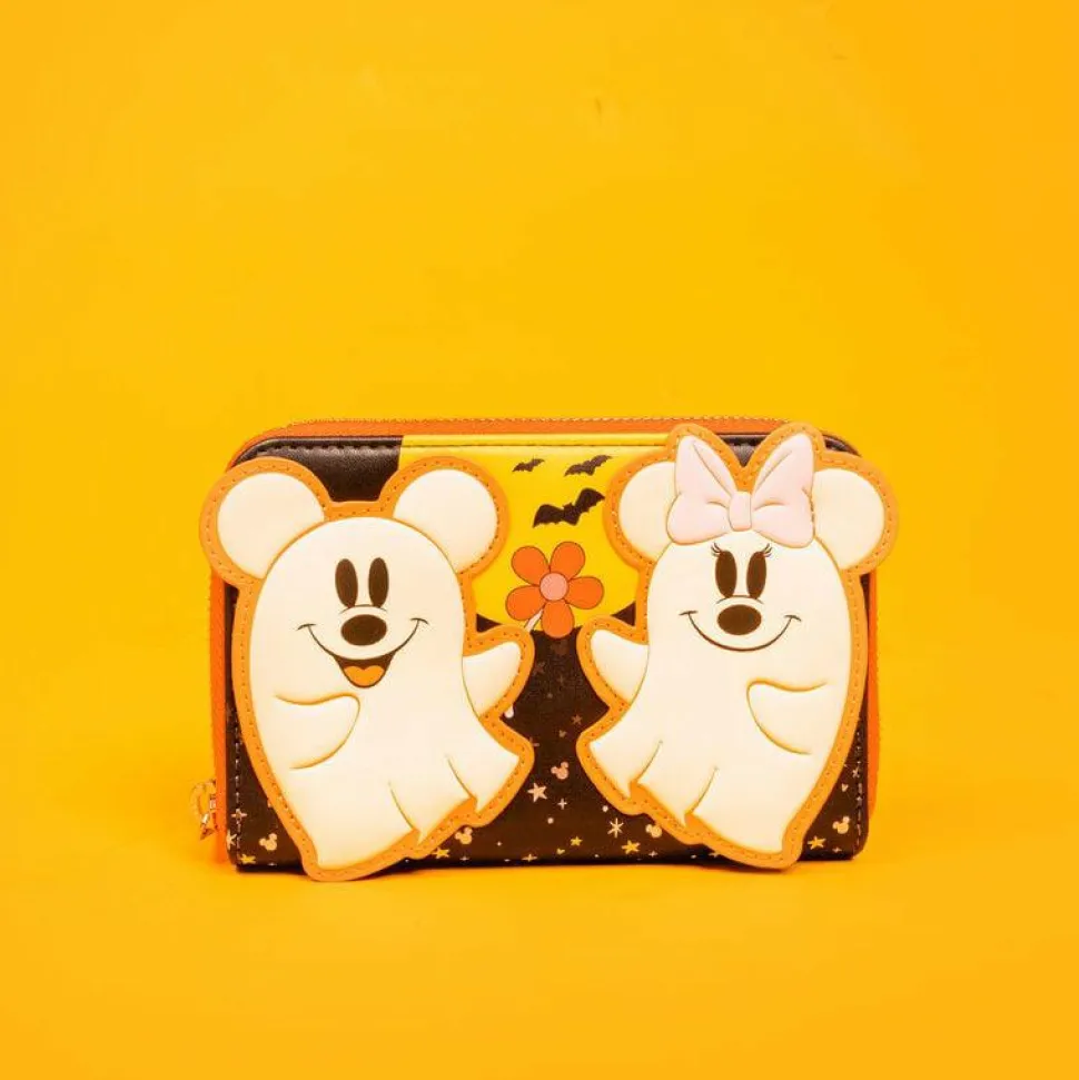 Disney - Mickey & Minnie Floral Ghost Glow in the Dark 4" Faux Leather Zip-Around Wallet