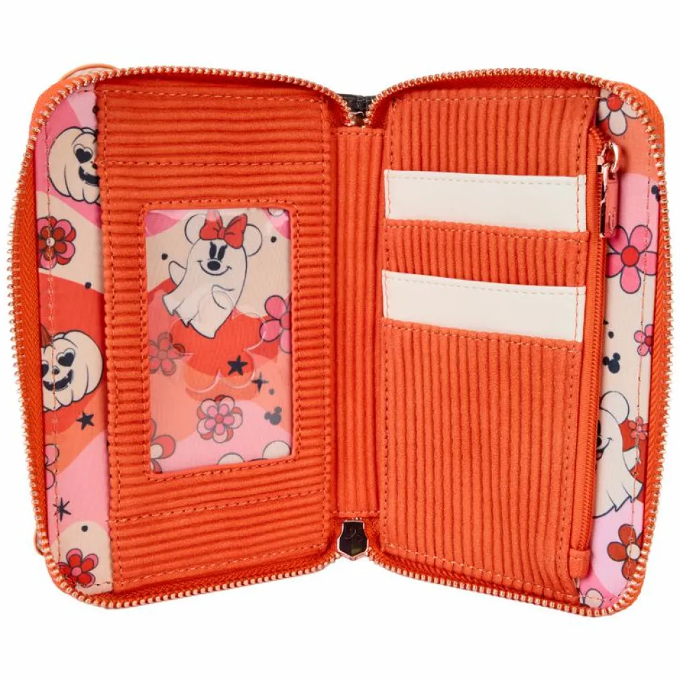 Disney - Mickey & Minnie Floral Ghost Glow in the Dark 4" Faux Leather Zip-Around Wallet